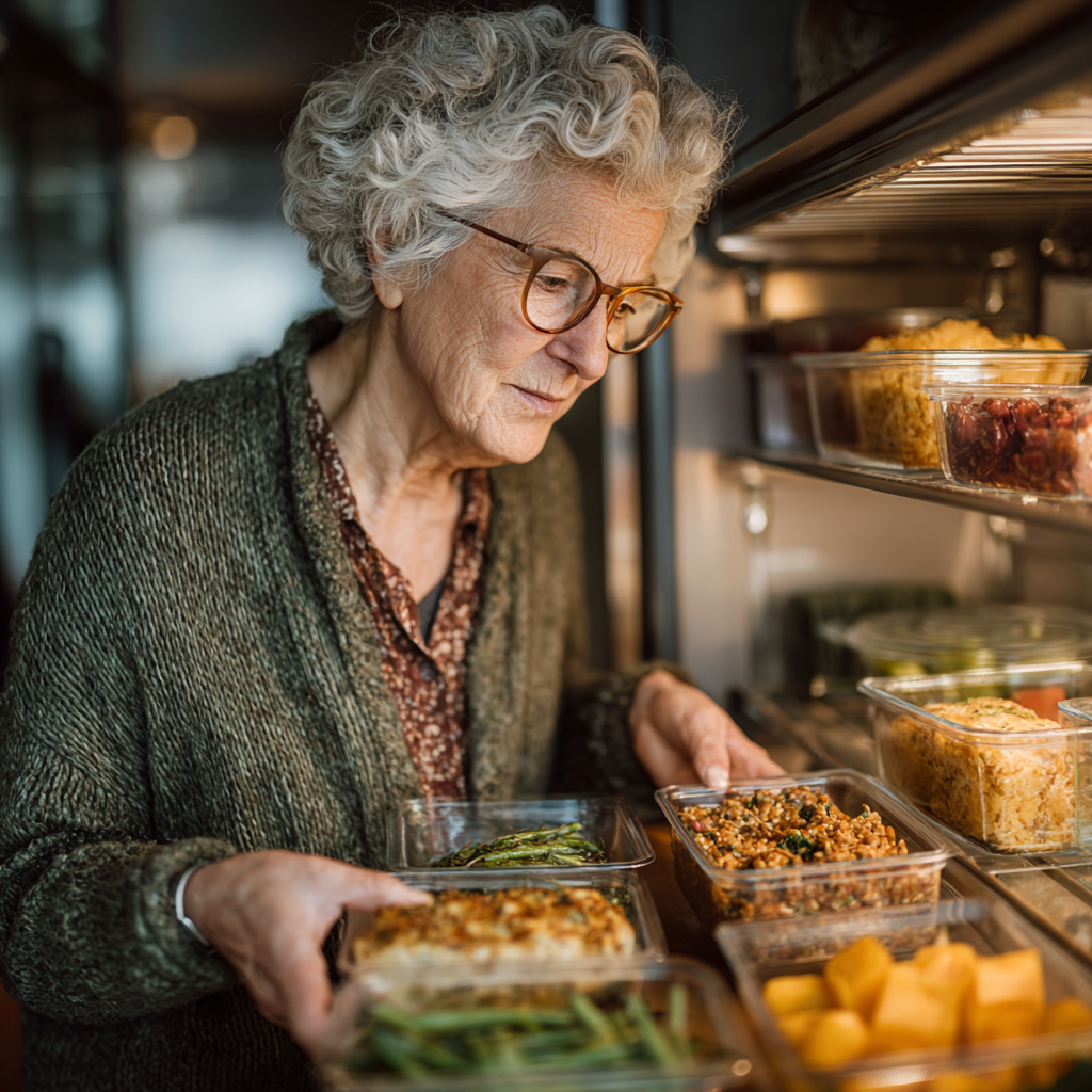 Щаслива літня пара готує здорову їжу